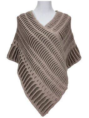 McConnell Merino Wool Poncho Cape Open Knit V Neck Irish Sweater Wrap Textured